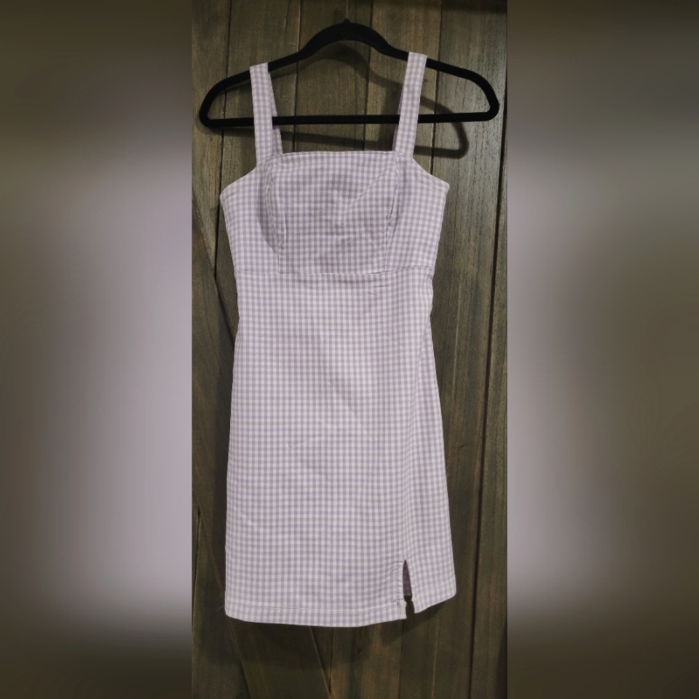 Hollister XS purple gingham adjustable strap mini dress